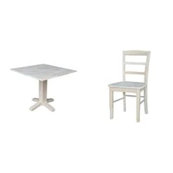 International Concepts Square Dual Drop Leaf Dining Table, 7 By 36-Inch, Unfinished & Set Of Two Madrid Chairs, Unfinished