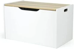 Humble Crew Expedition Hinged Toy Storage Chest With Lid, White & Natural Wood -Safavieh Furniture 215Xxo6HqEL. AC