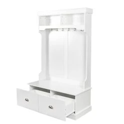 3-in-1 Entryway Hall Tree With Bench, Coat Rack Shoe Bench With 6 Double Hooks & 2 Drawers For Hallway, Living Room, White -Safavieh Furniture 218qdOVuSKL