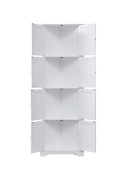 KB Designs - 4-Tier Tall Corner Kitchen Pantry Storage Accent Cabinet With 8 Doors, White