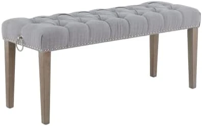 HEAH-YO Modern Indoor Bench, 18” Seat Height Entryway Bench With PU Leather Strap And Metal Legs, Linen Footstool And Ottoman For Living Room Bedroom, Gray 10 HEAH-YO Modern Indoor Bench, 18” Seat Height Entryway Bench With PU Leather Strap And Metal Legs, Linen Footstool And Ottoman For Living Room Bedroom, Gray - Image 10