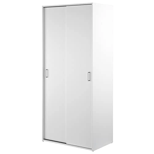 GENERIC Space Wardrobe With 2-Sliding Doors White Modern Contemporary Scandinavian MDF Includes Hardware 2 GENERIC Space Wardrobe With 2-Sliding Doors White Modern Contemporary Scandinavian MDF Includes Hardware - Image 2