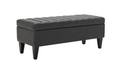 Amazon Brand – Rivet Channel-Tufted Velvet Storage Ottoman With Soft-Close Hinge, 45.3"W, Black