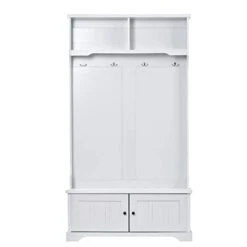 P PURLOVE Hall Tree With Storage Bench, With Shelves Cabinet And 4 Hooks, 3-in-1 Design, White 10 P PURLOVE Hall Tree With Storage Bench, With Shelves Cabinet And 4 Hooks, 3-in-1 Design, White -Safavieh Furniture 21XLDwUcL9L