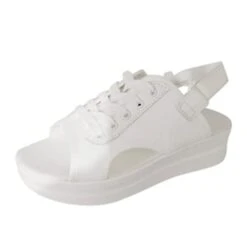 MatureGirl Orthopedic Sandals For Women Fashion Womens Breathable Lace Up Shoes Thick Soled Wedges Casual Sandals Slipper For Women Sandal (White, 6.5-7)