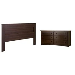 Prepac King Flat Panel Headboard, Espresso & Sonoma 6 Drawer Double Dresser For Bedroom, Espresso