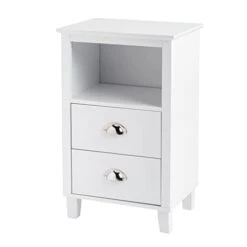 Simple And Modern 2 Drawers Cabinet Bedside Table, MDF Spray Paint High Legs Bedside Table, For Living Room, Bedroom, Hallway, Entryway Nightstand