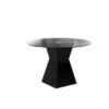 Furniture Of America Ethervale Modern Round Dining Table With 12mm Tempered Glass Top, Black Finish