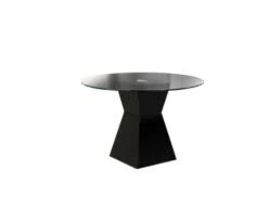 Furniture Of America Ethervale Modern Round Dining Table With 12mm Tempered Glass Top, Black Finish