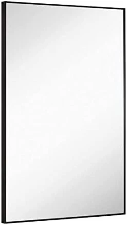 Hamilton Hills 22x30 Inch Metal Framed Brushed Black Rectangular Mirror | Simple Edge Bathroom Mirrors For Wall | Decorative Entryway Squared Corners Mirror | Hangs Horizontally And Vertically -Safavieh Furniture 21leYnVvoqL. AC