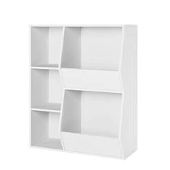URKNO Modern Kids Bookcase, Toy Organizers And Storage, 5 Cubby Children Bookshelf, Large Toy Storage Cabinet For Playroom, Bedroom, Nursery, White -Safavieh Furniture 21o7ZG3rGWL
