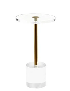 Artmaze Clear Acrylic End Table,Side Table,Brushed Brass Metal,Round,for Office, Living Room And Bedroom,Easy Assembly,12x12 Inch，21.3 Inch High