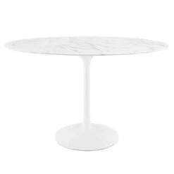 Modway Lippa 48" Oval-Shaped Mid-Century Modern Dining Table With Artificial Marble Top And White Base