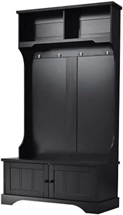 LUMISOL Hall Tree With Storage Bench For Entryway Livingroom Hallway 3-in-1 Design With Shelves Cabinet And 4 Hooks (White-with Lidded Door) -Safavieh Furniture 31 UJm7I XL. AC