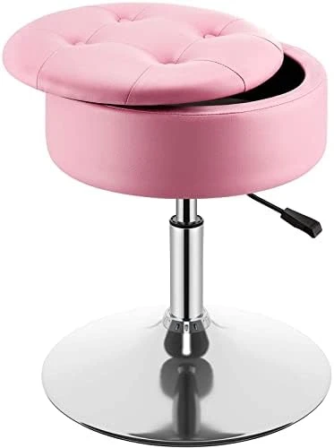 GREENSTELL Vanity Stool With Storage, 360°Swivel Makeup Stool, 17.9" To 24.2" Height Adjustable PU Leather Vanity Chair With Removeable Tray, Modern Round Ottoman For Bedroom Bathroom White 7 GREENSTELL Vanity Stool With Storage, 360°Swivel Makeup Stool, 17.9" To 24.2" Height Adjustable PU Leather Vanity Chair With Removeable Tray, Modern Round Ottoman For Bedroom Bathroom White - Image 7