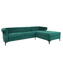 ORRD L-Shape Sectional Sofa, Velvet Tufted Chesterfield Couch Large Sofa Living Room Set With Chaise Lounge And Scrolled Arm For Living Room Home Furniture (Green) -Safavieh Furniture 3109lSj4PDL