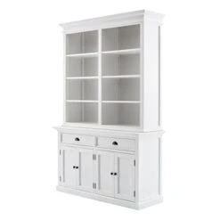 NovaSolo Halifax Mahogany Solid Wood Buffet Hutch Unit With 8 Shelves In White
