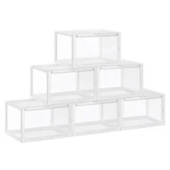 SONGMICS Shoe Boxes, Pack Of 6 Stackable Shoe Organizers With Clear Door For Sneakers, Plastic Shoe Storage For US Size 12, 14.2 X 11 X 8.7 Inches, Transparent ULSP06CW