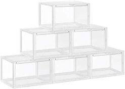 SONGMICS Shoe Boxes, Pack Of 6 Stackable Shoe Organizers With Clear Door For Sneakers, Plastic Shoe Storage For US Size 12, 14.2 X 11 X 8.7 Inches, Transparent ULSP06CW -Safavieh Furniture 310TAtZNGuL. AC
