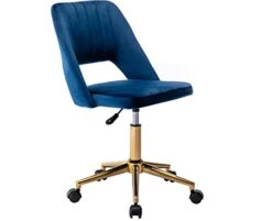 Velvet Desk Chair Swivel Home Office Task Chair Cute Vanity Chair With Wheels For Girls, Kids, Teens, Living Room, Office, Bedroom, Dressing Room, Blue