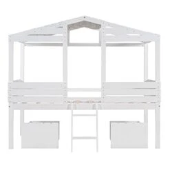 MeraxTwin Size Low Loft For Kids Wood House Bed With Drawer,Two Front Windows And Roof For Kids Teens, White -Safavieh Furniture 311RALzWaNL