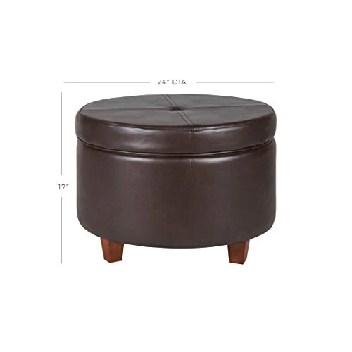 HomePop Round Leatherette Storage Ottoman With Lid, Chocolate Brown Large 3 HomePop Round Leatherette Storage Ottoman With Lid, Chocolate Brown Large - Image 3