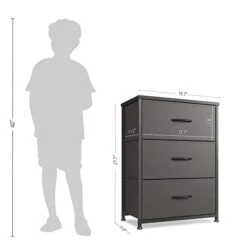 CubiCubi Dresser Nightstand For Bedroom, Small Kids Bedroom Fabric Tall Dresser 3 Drawer Storage Tower Organizer Unit For Hallway Entryway Closets, Steel Frame Wood Top, Dark Grey -Safavieh Furniture 311k3mAhl6L