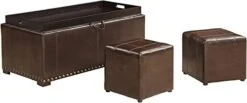 AC Pacific Leather 2 Side Ottomans Storage Bench With, Brown -Safavieh Furniture 3124udk8tL. AC