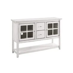 Walker Edison Charlotte Classic Glass Door Storage Buffet, 52 Inch, Antique White