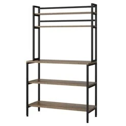NAFIDE Bakers Rack, 5 Tier Kitchen Microwave Oven Stand With Hutch, Wood Storage Shelf For Dining Room, Dark Brown (Rustic Brown) 14 NAFIDE Bakers Rack, 5 Tier Kitchen Microwave Oven Stand With Hutch, Wood Storage Shelf For Dining Room, Dark Brown (Rustic Brown) -Safavieh Furniture 3129OzlO3kL