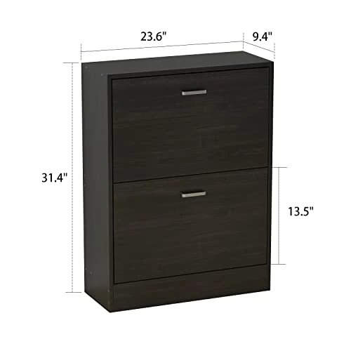 AIEGLE Shoe Cabinet With 2 Flip Drawers For Entryway, Freestanding Shoe Rack Shoe Organiazer With Adjustable Shelf, Shoe Storage Cabinet, Black Walnut (23.6" W X 9.4" D X 31.4" H) 2 AIEGLE Shoe Cabinet With 2 Flip Drawers For Entryway, Freestanding Shoe Rack Shoe Organiazer With Adjustable Shelf, Shoe Storage Cabinet, Black Walnut (23.6" W X 9.4" D X 31.4" H) - Image 2