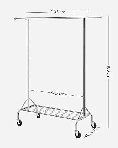 SONGMICS Heavy Duty Metal Clothes Rail With Shoes Shelf, Maximum Load Of 50 Kg, One Rod, Silver 4 SONGMICS Heavy Duty Metal Clothes Rail With Shoes Shelf, Maximum Load Of 50 Kg, One Rod, Silver - Image 4