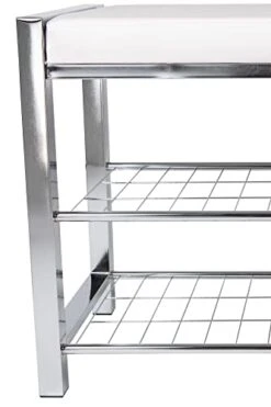 Danya B. Leatherette Entryway Bench With Two Metal Shoe Racks (Chrome/White) -Safavieh Furniture 312GxxhdFmL