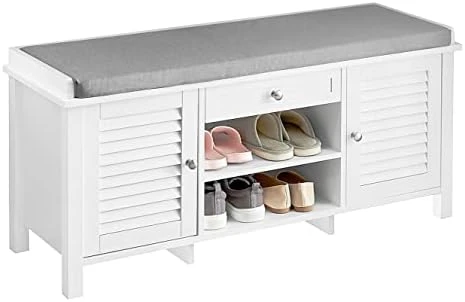 Haotian FSR65-DG, Grey 3 Baskets Hallway Bedroom Storage Bench With Seat Cushion, Shoe Bench, Shoe Rack, Shoe Cabinet 11 Haotian FSR65-DG, Grey 3 Baskets Hallway Bedroom Storage Bench With Seat Cushion, Shoe Bench, Shoe Rack, Shoe Cabinet - Image 11