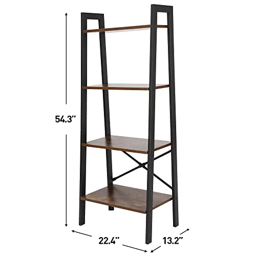 ZenStyle 4 Tier Bookshelf Rustic Ladder Shelf Storage Rack Wall Shelves Corner Bookcase Shelving Home Decor Plant Flower Stand With Metal Frame & Wood Leaning For Living Room,Bathroom,Kitchen,Office 3 ZenStyle 4 Tier Bookshelf Rustic Ladder Shelf Storage Rack Wall Shelves Corner Bookcase Shelving Home Decor Plant Flower Stand With Metal Frame & Wood Leaning For Living Room,Bathroom,Kitchen,Office - Image 3