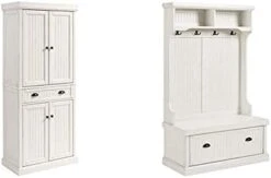 Crosley Furniture Seaside Kitchen Pantry Cabinet - Distressed White & Seaside Hall Tree - Distressed White -Safavieh Furniture 313I2Vtu3rL. AC