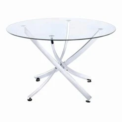 Coaster Furniture Beckham Modern Contemporary Round Dining Table Tempered Glass Top Asterisk Metal Base Polished Chrome 106440
