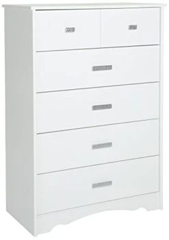 South Shore Tiara 5-Drawer Dresser, Pure White With Jewel-Like Handles