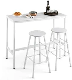 Giantex 3-Piece Bar Table Set For 2, Counter Height Table With 2 Round Stools & Space Saving Design, Kitchen Breakfast Dining Table Set For Living Room, Dining Room, Pub, Bistro (White) -Safavieh Furniture 313oe9jPN4L. AC