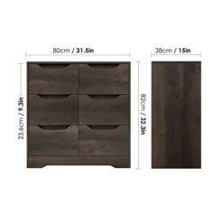 URKNO Modern 6 Drawer Dresser, Double Chest Of Drawers With Storage, 3+3 Clothing Organizer With Cut-Out Handle, Dresser Chest, Wood Storage Cabinet For Living Room, Bedroom, Hallway, Dark Brown -Safavieh Furniture 3149fXkKmhL