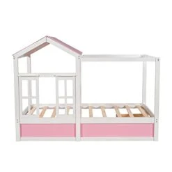 DEINPPA Twin Size House Bed With Drawer, House Platform Bed With Roof And Window, Cute Montessori Bed For Toddlers Kids Boys Girls -Safavieh Furniture 314NUbC143L