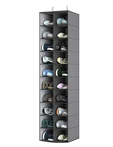 Coastal Rose Hanging Shoe Organizer For Closet, 20 Sections Hanging Closet Organizers And Storage Shelves, Space Saving Shoe Storage Rack Holder, Grey, 12''W×12''Dx 50''H 1 Coastal Rose Hanging Shoe Organizer For Closet, 20 Sections Hanging Closet Organizers And Storage Shelves, Space Saving Shoe Storage Rack Holder, Grey, 12''W×12''Dx 50''H