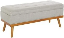 OSP Home Furnishings Katheryn Storage Bench With Tufted Seat And Wood Finish Legs, Grey Fabric -Safavieh Furniture 315DuW4NzlL. AC
