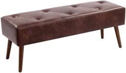 Furnimart Velvet Ottoman Bench Upholstered Tufted Bench With Padded Seat, Footrest Foot Stool With Sturdy Metal Leg, For Bedroom Living Room Entryway -Safavieh Furniture 315VDCgos0L. AC