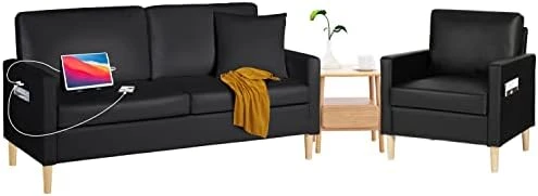 TYBOATLE Modern Faux Leather Living Room Furniture Sectional Sofa Sets 2 Pieces, Loveseat Couch W/ 2 USB Charging Ports And Comfy Accent Arm Chair For Small Space, Apartment, Office, Studio (Black) 6 TYBOATLE Modern Faux Leather Living Room Furniture Sectional Sofa Sets 2 Pieces, Loveseat Couch W/ 2 USB Charging Ports And Comfy Accent Arm Chair For Small Space, Apartment, Office, Studio (Black) - Image 6
