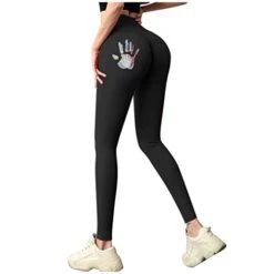 High Women's Hip Fitness Hip Printed Waist Tight-Fitting Pants Sports Peach Yoga Pants Yoga Pants Maternity Bell Bottoms (Black, M)