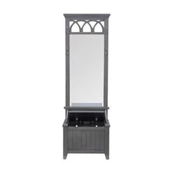 Powell Furniture Linon Elliana Wood And Mirror Entryway Hall Tree Bench In Gray -Safavieh Furniture 316MuyJUXIL