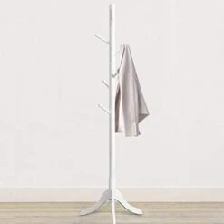 Vlush Free Standing Coat Rack, 8 Hooks Wooden Coat Hat Tree Coat Hanger Holder Enterway Hall Tree With Solid Rubber Wood Base For Coat, Hat, Clothes, Scarves, Handbags, Umbrella-White -Safavieh Furniture 316TYu953L. AC