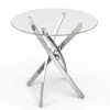 Mecor Contemporary Glass Top Dining Table, Kitchen Bistro Round Table W/Art-Design Stainless Steel Frame (Clear)