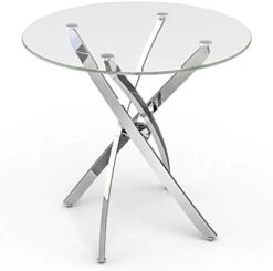 Mecor Contemporary Glass Top Dining Table, Kitchen Bistro Round Table W/Art-Design Stainless Steel Frame (Clear) -Safavieh Furniture 316aeEwfsZL. AC